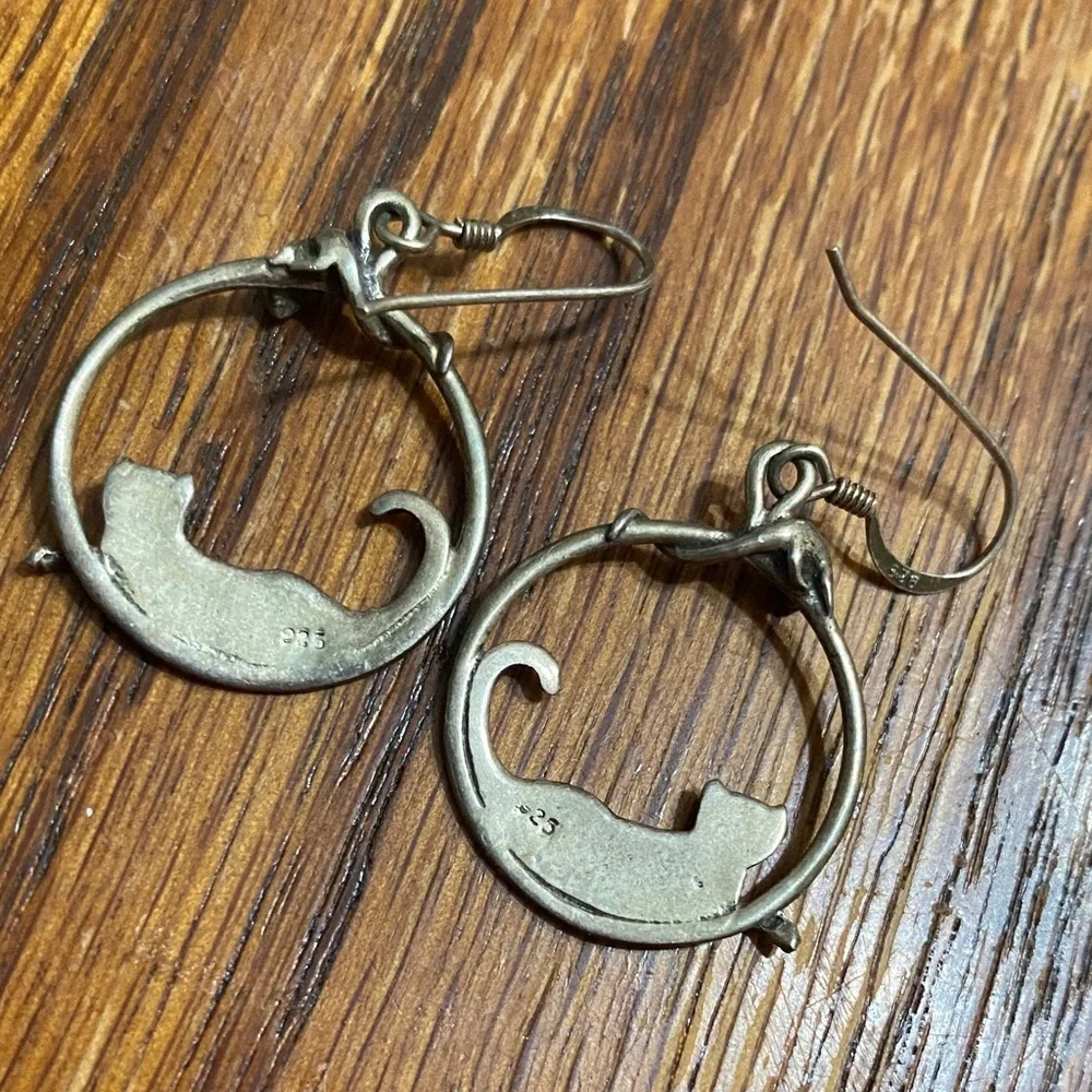 Sterling Silver Cat & Mouse Earrings